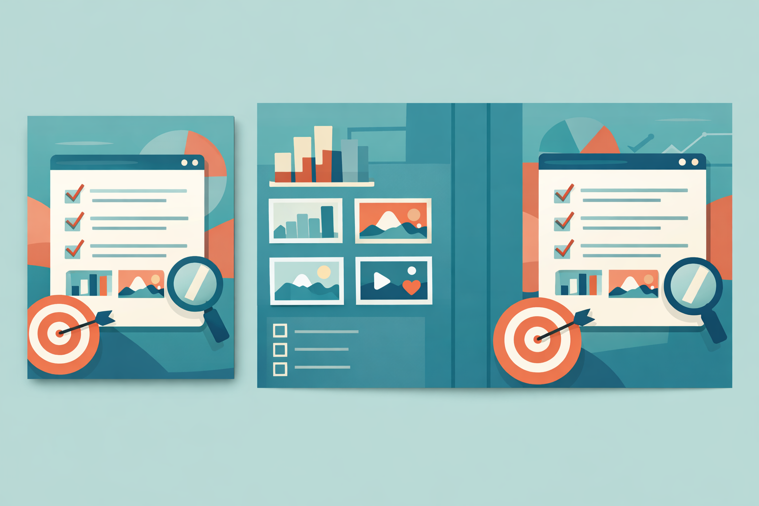 Illustration of a front-only coversheet beside a full-wrap cover template with checklist and thumbnail previews.