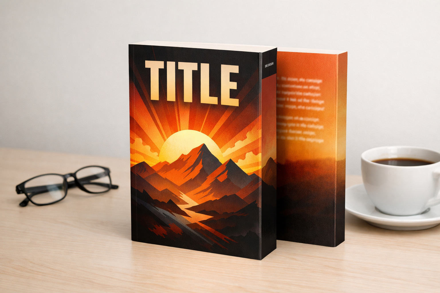 Photorealistic mockup of a 6x9 paperback showing front cover, spine, and back cover on a desk.